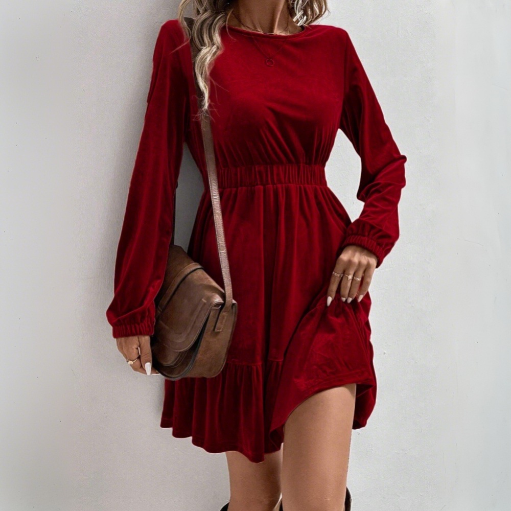 Midi Dress - Европейско-американский стиль, бархатное мини-платье с длинным