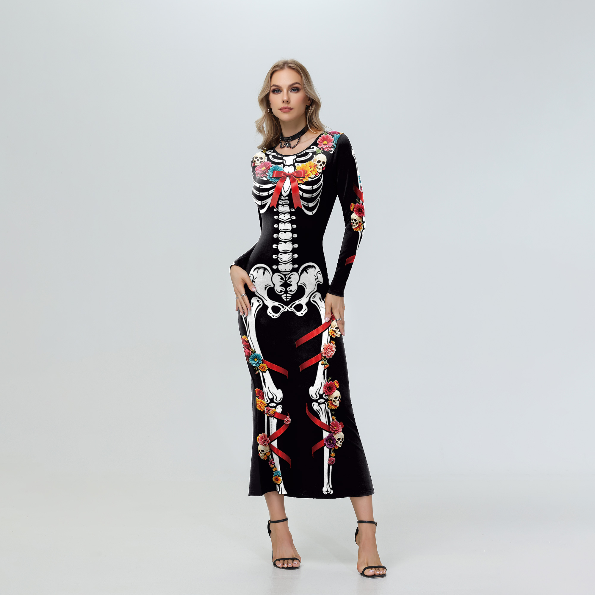 Women'S Red Formal Wear - Женское платье миди с цветочным принтом