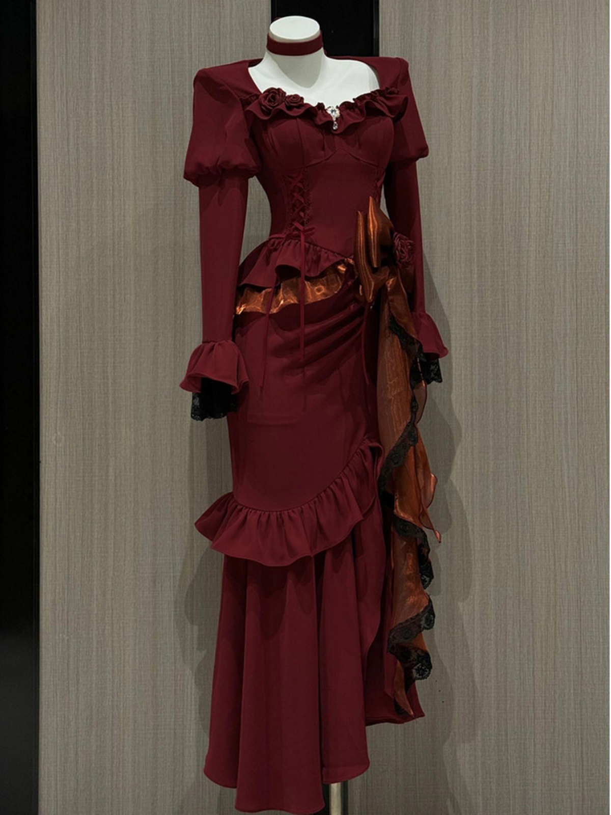 Women'S Red Formal Wear - Весеннее красное винтажное платье, женское кружевное
